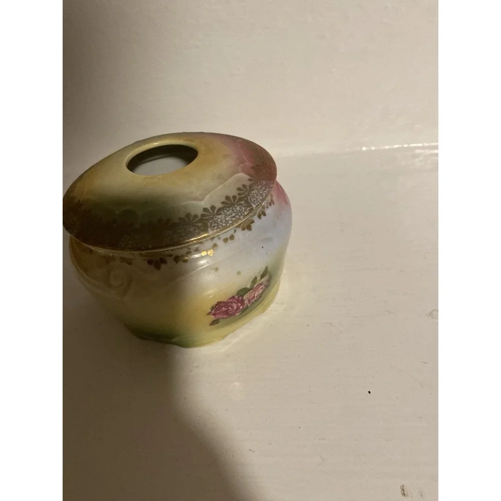 Antique Hand Painted Hair‎ Receiver Roses Gold Trim
